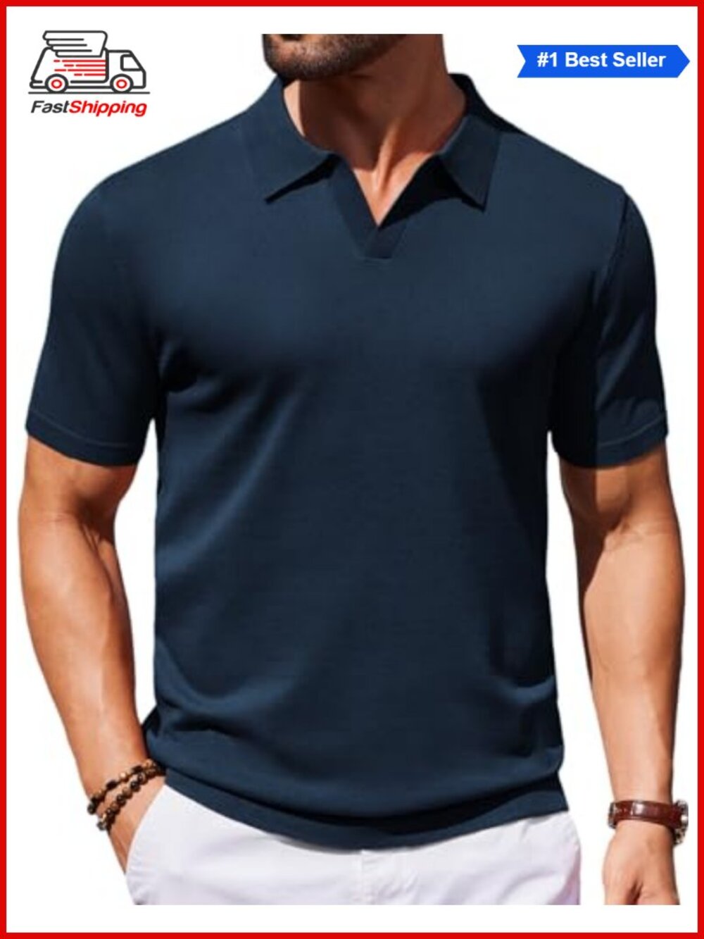 ✨ COOFANDY Men's V Neck Short Sleeve Stretch Knit Polo Shirt